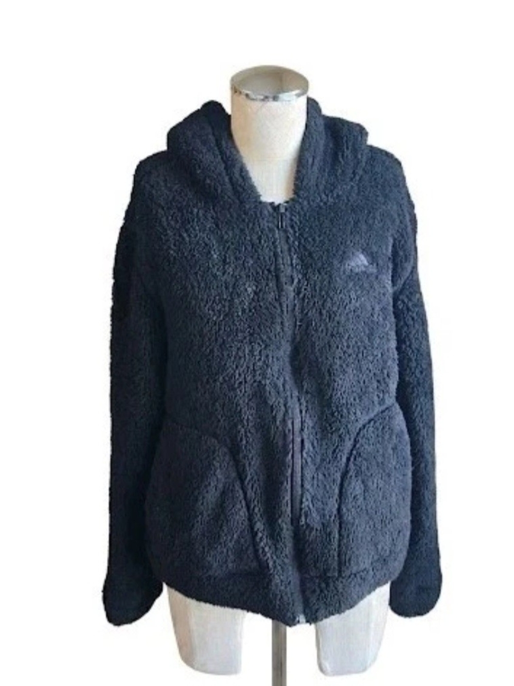 Adidas Women’s Fuzzy Fleece Full Zip Hooded Jacket Sweatshirt Size Small UK S